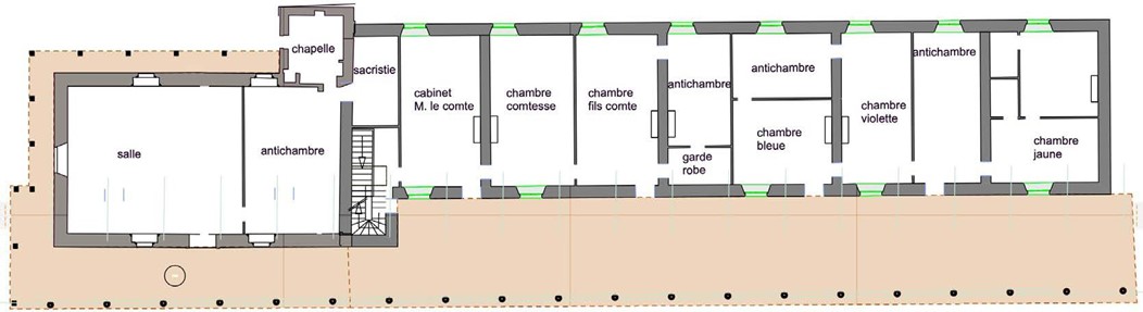 Plan étage noble, chateau du fleix